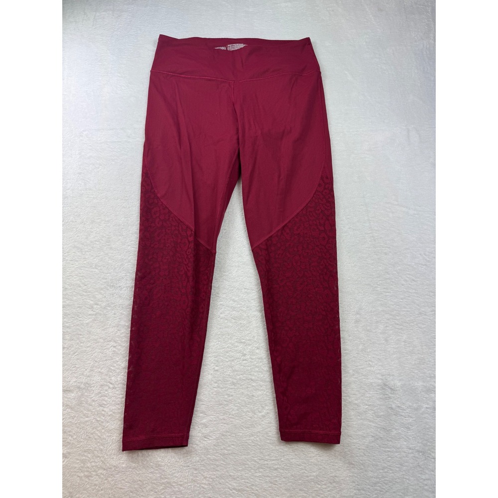 Victoria Sport Knockout Leggings Burgundy Leopard Mesh Tight Womens Large Maroon